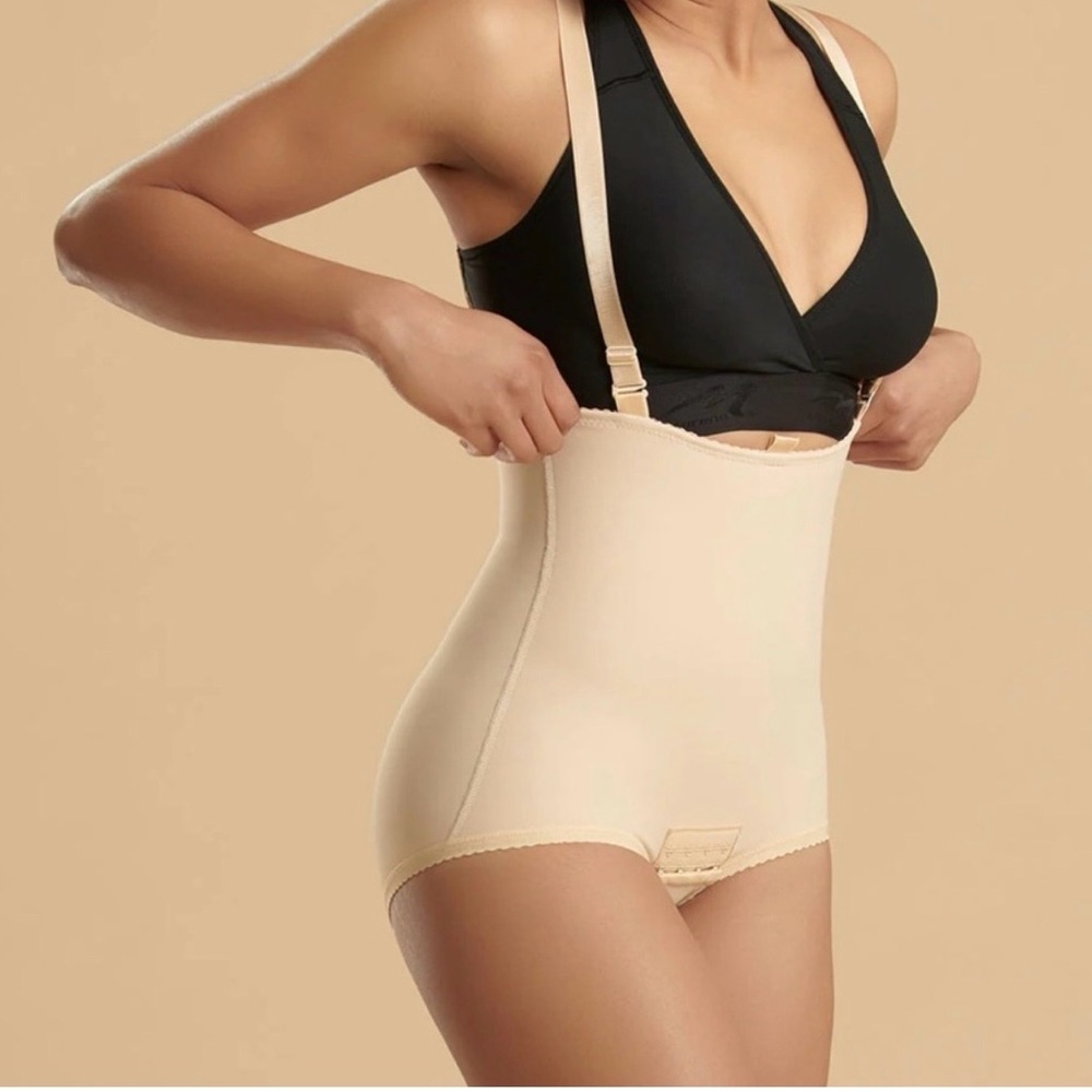 High-Waist Beige Shapewear Brief with Adjustable Straps